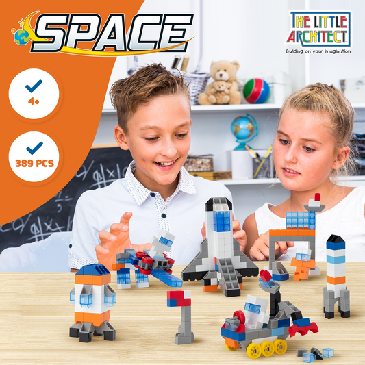 The Little Architect Space Building Blocks Kit for Kids, Boys, Girls, Ages 4-12. DIY Educational Building Space Toy. Rocket, Space Shuttle, Drone, Spacecraft, Astronauts, Space Station