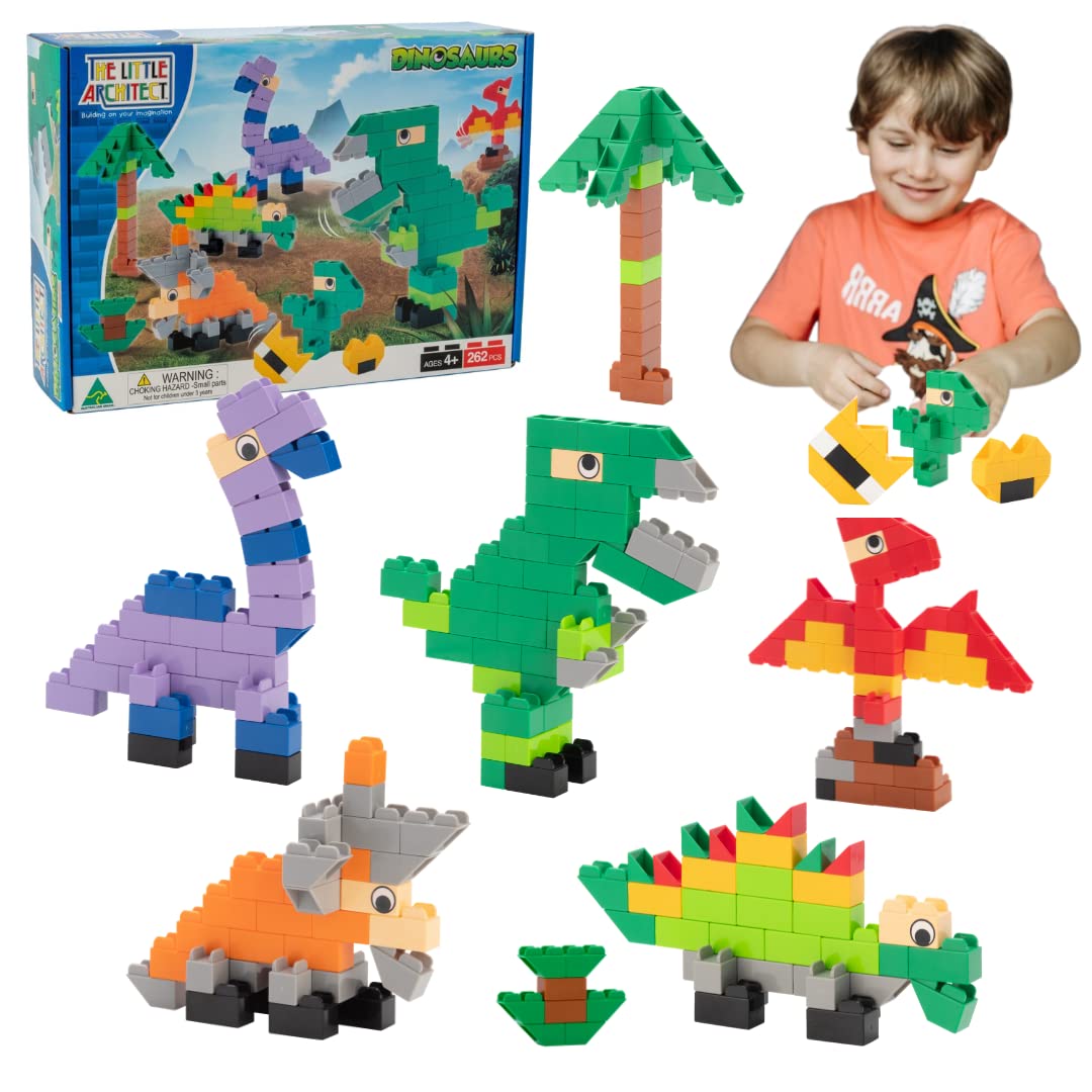 The Little Architect Dinosaurs Building Block Kit for Children Ages 4 to 12, Australian Made* T Rex, Brontosaurus, Triceratops, Stegosaurus, Pterodactyl, Educational Jurassic Toys