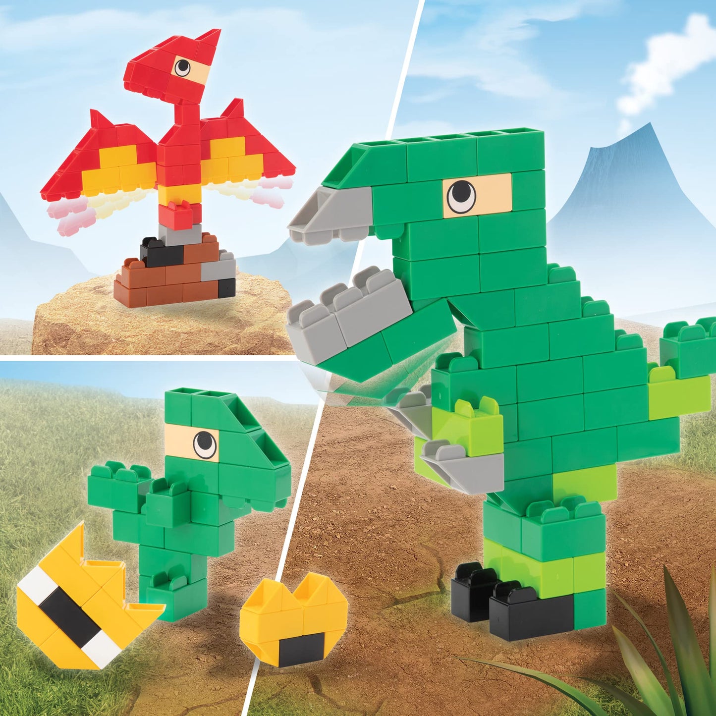 The Little Architect Dinosaurs Building Block Kit for Children Ages 4 to 12, Australian Made* T Rex, Brontosaurus, Triceratops, Stegosaurus, Pterodactyl, Educational Jurassic Toys